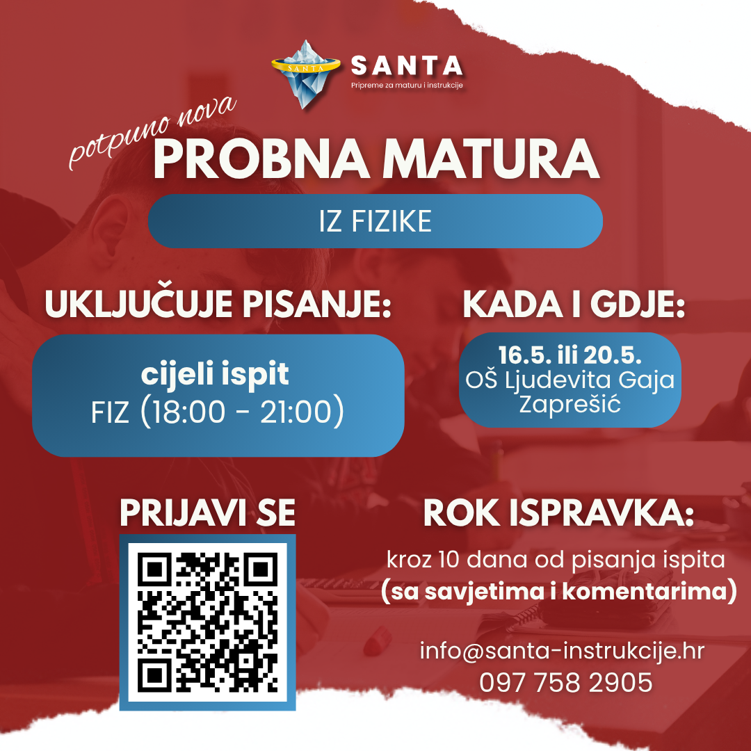 Probna matura 2026. – Engleski jezik, SANTA Instrukcije Zaprešić